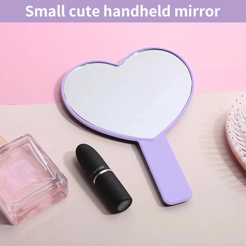 TBWHL Heart-Shaped Travel Handheld Mirror, Cosmetic Hand Mirror with Handle, Cute Hand held Mirror for Shaving Single-Sided Portable Travel Vanity Mirror for Men & Women (Purple, 1Pack) - Image 3